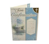 For Son Dove And Cross Blue Design Confirmation Religious Greeting Card