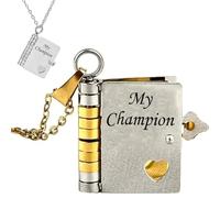 For Son - My Champion Book Necklace, "My Beloved Son" Chapter Book Necklace from Mom Dad, 2025 New Personalized Mini Engraved Necklaces with 6 Pages of Engraved Information (Gold Silver)