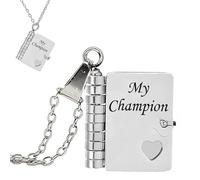 For Son - My Champion Book Necklace, "My Beloved Son" Chapter Book Necklace from Mom Dad, 2025 New Personalized Mini Engraved Necklaces with 6 Pages of Engraved Information (Silver)
