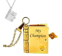 For Son - My Champion Book Necklace, "My Beloved Son" Chapter Book Necklace from Mom Dad, 2025 New Personalized Mini Engraved Necklaces with 6 Pages of Engraved Information (Gold)