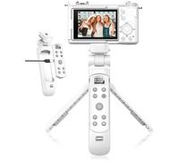 for Sony Tripod with Rechargeable Remote Control - Aodelan Wireless Shooting Grip Mini Tripod with OLED Screen for Vlogging for ZV-E10,ZV-1F,RX100 VII,a6100,a6400,a9 II; Replace Sony GP-VPT2BT(White)