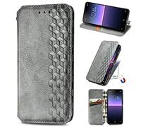 for Sony Xperia 1 VI 2024 Case Premium Leather Flip Folio Shockproof Wallet Book Design Phone Cases Magnetic Closure Kickstand Full Protection Cover for Sony Xperia 1 VI 2024 gray