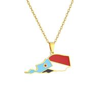 For South Yemen Stainless Steel Map Colored Flag Pendant Necklace Jewelry Gold Color Items for Women Man Party Gifts Personality Clavicle Chain Accessories (Model 1)
