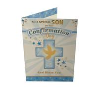 For Special Son Dove And Cross Blue Design Confirmation Religious Greeting Card