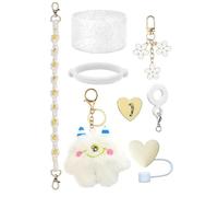 for Stanley Cup Accessories Set, 8PCS Stanley Cup Decor, Includes Splash Cover, Coaster, Straw Cover, Water Bottle Handle Strap, Charms for Cup 40oz and 30oz Tumbler (White)