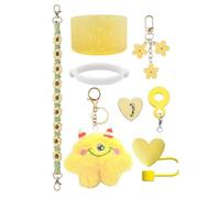 for Stanley Cup Accessories Set, 8PCS Stanley Cup Decor, Includes Splash Cover, Coaster, Straw Cover, Water Bottle Handle Strap, Charms for Cup 40oz and 30oz Tumbler (Yellow)
