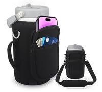 for Stanley Iceflow Flip Straw Jug 64 oz, Water Bottle Cup Holder Cover Carrier Sling Bag with Strap, Pouch Pocket for Phone / Accessories, add Handle for Stanley Flip Straw, Neoprene(Black-64 oz)