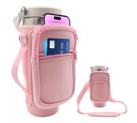 for Stanley Iceflow Flip Straw Tumbler 30 oz, Water Bottle Cup Holder Cover Carrier Sling Bag with Strap, Pouch Pocket for Phone / Accessories, add Handle for Stanley Flip Straw, Neoprene (Pink)