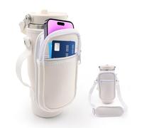 for Stanley Iceflow Flip Straw Tumbler 30 oz, Water Bottle Cup Holder Cover Carrier Sling Bag with Strap, Pouch Pocket for Phone / Accessories, add Handle for Stanley Flip Straw, Neoprene (White)