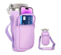 for Stanley Iceflow Flip Straw Tumbler 30 oz, Water Bottle Cup Holder Cover Carrier Sling Bag with Strap, Pouch Pocket for Phone / Accessories, add Handle for Stanley Flip Straw, Neoprene (Purple)