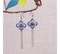 for style eardrop vintage women thai burnt blue cloisonne piling inlaid southern red agate tassel earrings