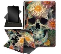 for Surface Pro X Plus 2024,Pro X 2020/2019 13 Inch,360 Degree Rotating Stand Smart Protective Case for New Microsoft Surface Pro X 13 inch Tablet,Flower Skull
