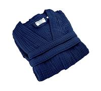 FOR SUSTAINABLE LIFE Muslin Unisex Bathrobe,Turkish 100% Cotton,Soft, Absorbent, Natural Garment Wash (Navy Blue, Large/X-Large)