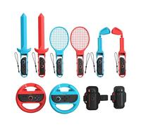 [For Switch 2/1/OLED] Sports Games Accessories Bundle Compatible with Switch 2/Switch/OLED, 10 in 1 Family Accessories Kit with Steering Wheels, Strap, Golf Clubs, Tennis Rackets, Sword