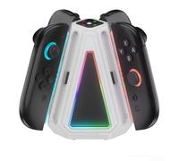 For Switch 2 Controller Charging Dock with 4 in 1 Design Supports Fast Charging of Four For JoyCon Controllers Simultaneously with LED Indicator (White)