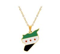 For Syria Stainless Steel Map Pendant Necklace Earrings And Ring Set Fashionable And Versatile Suitable For Men And Women Brides And Grooms Suitable For Wedding Parties Various Festivals (gold)