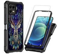 for T-Mobile Revvl 8 Pro / T Phone 3 Pro 5G Case with Screen Protector,Full-Body Protection Heavy Duty Silicone Bumper Hard PC Shockproof Corner Cover Case for Women Men，Mystical Deer and Leaves
