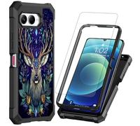 for T-Mobile Revvl 8/T Phone 3 5G Phone Case with Screen Protector,Full-Body Protection Heavy Duty Silicone Bumper Hard PC Shockproof Corner Cover Case for Women & Men，Mystical Deer and Leaves