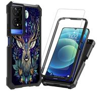 for TCL 50 XE 5G & TCL 50 XE Nxtpaper 5G Phone Case with Screen Protector, Full-Body Protection Heavy Duty Silicone Bumper Hard PC Shockproof Corner Cover Case,Mystical Deer and Leaves