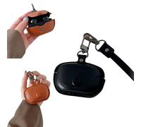 For Technics EAH-AZ100 Leather Case Cover,Soft Skin Silicone Case Cover with Keychain and Lanyard For Technics EAH-AZ100,Wireless Earphone Full Protective Case Leather Bag Unisex (Black)