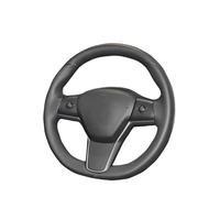 For Tesla For Model 3 2017 2018 2019 2020 2021 Car Steering Wheel Cover Leather Hand Sewing Car Steering Wheel Protective Cove(Green thread)