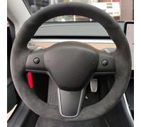 For Tesla For Model 3 2017-2019 Hand-stitched Car Steering Wheel Cover Suede Cow Leather Braid On The(Style 3)