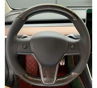 For Tesla For Model 3 2017-2019 Hand-stitched Car Steering Wheel Cover Suede Cow Leather Braid On The(Style 7)