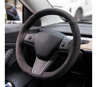 For Tesla For Model 3 2017-2021 Non-slip Black Genuine Leather Sued DIY Hand-Stitched Car Steering Wheel Cover Auto Accessories Styling(Style 2)