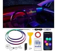 For Tesla Model 3/Y Dreamcolor Acrylic Interior Car LED Strip Light with Motion Sensor Switch &USB Hub, 55.1 inches Neon LED Strip Light, RGB Colors For Tesla Ambient Lighting Kits for 2021 2022 2023