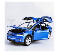 For Tesla Model X90 1 32 Simulation Diecast Alloy SUV Car Model Sound Light Kids Toy Vehicle Collectible Mini Replica Toys(Blue)