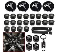 For Tesla Wheel Cap Kit, Tesla Model 3 Aero Wheel Cap Kit Wheel Lug Nut Covers Hub Center Cover Nut Cover Caps with Tyre Valve Caps For Tesla Model 3 Wheel (Black)