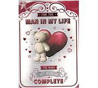 FOR THE MAN IN MY LIFE VALENTINES DAY CARD. CUTE TEDDY . LARGE 7 X 10 INCHES