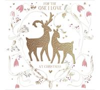 For The One I Love Gold Foiled Xmas Reindeer Christmas Card Xmas Greeting Cards