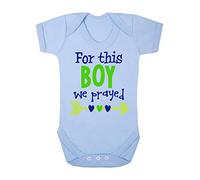 for This boy we Prayed (Miracle Baby Statement) Baby Grow Vest, 0-3 Months, Pastel Blue