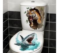 For TIGER For SHARK Bathroom Wall Decal for Toilet Area PVC Self-Adhesive Sticker Suitable for Indoor Smooth Surfaces