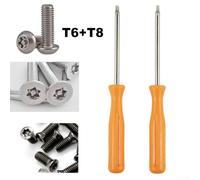 for Torx Security Screwdriver Set for T6 T8 with Hole in Tip, Chrome Vanadium Steel Small Opening Tool for Game Console Repair, 100mm Orange Silver 2-Piece
