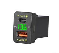 For Toyota Dual Port Car Charger With For Qc3.0 And Type-c Pd Fast Charging 36w Output Digital Voltmeter Display Green Color Compact Design(Green light)