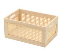 for Toys, Household Things, Books Wooden Square Box with Big Oval Handles, Bamboo Woven Storage Basket Wooden Desktop Organizer Home
