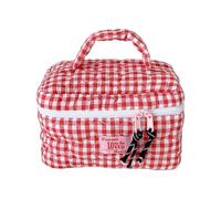 for Travel and Gym Use Hand Carry Plaids Cosmetic Storage Bag Large Capacity Quilted Heart Embroidery Travel Toiletry Bag
