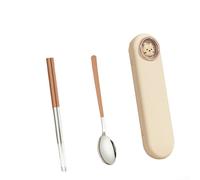 For Travel Cutlery Set Stainless Steel with Snap Lock Case and Non Slip Chopstick Tips for Camping Lunchbox and Outdoor Meals (brown 2)