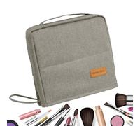 For Travel Makeup - Large Capacity Cosmetics, Vertical Wide Opening, Lightweight Zipper Makeup Organizer For Women Girls Brushes Toiletries AC, Gray, Please refer to the description, Please refer to