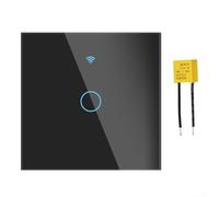 For Tuya 1 Gang Smart Light Switch with Capacitor for Neutral and Single-Fire Installations Wi-Fi 2.4GHz RF433 Touch Control Panel (Black)