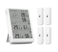 For Tuya RF433 Temperature and Humidity Sensor Station with LCD Screen, 100 Meter Communication Range, and App Alerts for Remote Environmental Supervision (1*Monitoer+ 4*Sensor)