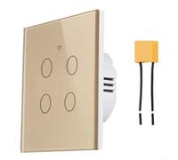 For Tuya Smart Light Switch 4 Gang With Capacitor, Wifi Touch Wall Switch For Alexa, No Neutral Wire Required, Tempered Glass Panel, White Color For Home Lighting Control System(Gold)