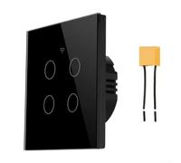 For Tuya Smart Light Switch 4 Gang With Capacitor, Wifi Touch Wall Switch For Alexa, No Neutral Wire Required, Tempered Glass Panel, White Color For Home Lighting Control System(Black)