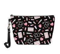 FOR U DESIGNS Girls Makeup Bag Cute Asethetic Quilted Cosmetic Bag Slim Foldable Lightweight Travel Toiletry Bag Nurse Love Heart Print Valentine's Day Gifts