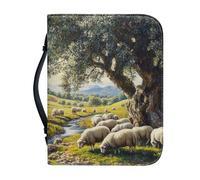 FOR U DESIGNS Pastoral Landscape Bible Cover Lamb Olive Tree Print PU Leather Scripture Case for Women 11x8x2.1 Inch Christian Gift for Travel Office Church Daily Use