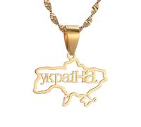 For Ukraine Stainless Steel Map Pendant Necklace Earrings Ring Set Fashionable Versatile Suitable For Men Women Brides Grooms Suitable For Wedding Parties Various Festivals (model2-gold)