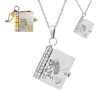 For Unbiological Daughter - Love You Always & Forever Book Necklace, Adjustable Openable Unbiological Daughter Chapter Book Necklace, Personalized Mini little star books necklaces (Silver)