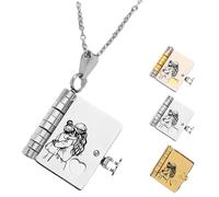For Unbiological Daughter - Love You Always & Forever Book Necklace, My Incredible Daughter Book Necklace, Adjustable My Little Star Book Necklaces with 6 Pages of Engraved Information